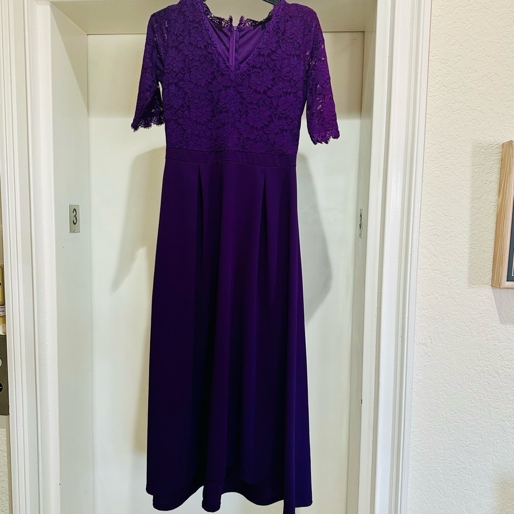 Rephyllis Purple Lace V-Neck A-Line Maxi Formal Dress NWT Size L